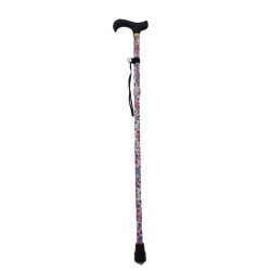 Canne à marcher pliable en aluminium avec motifs fleurs blanche