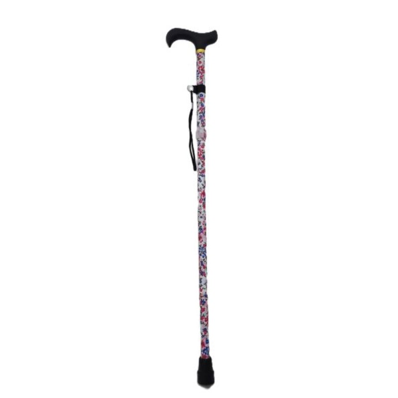 Canne à marcher pliable en aluminium avec motifs fleurs blanche