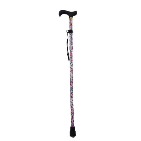 Canne à marcher pliable en aluminium avec motifs fleurs blanche