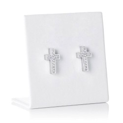 Stalen kruis oorbellen + steentjes