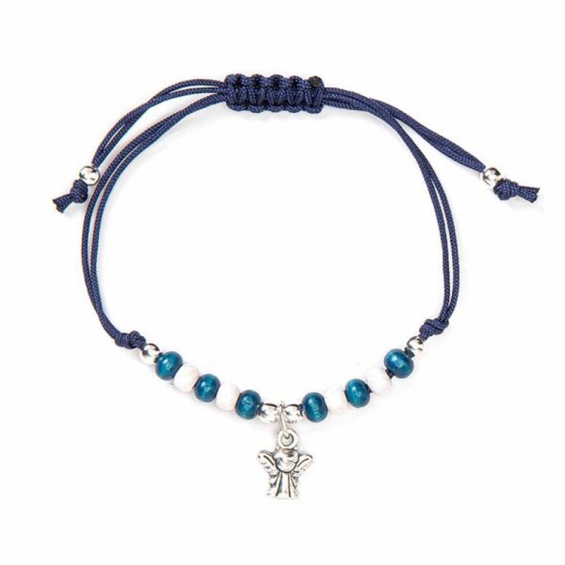 Bracelet corde avec perles bleues et médaille ange