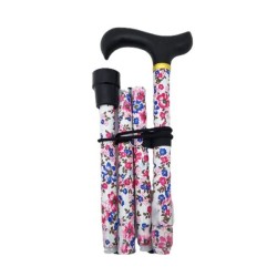Canne à marcher pliable en aluminium avec motifs fleurs blanche