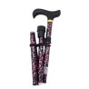 Canne à marcher pliable en aluminium avec motifs fleurs Noir