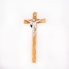 Crucifix in olijfhout met zilver Christus. 20 cm
