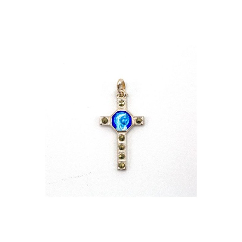 Pendentif croix avec la Vierge en argent et émail. 20 mm