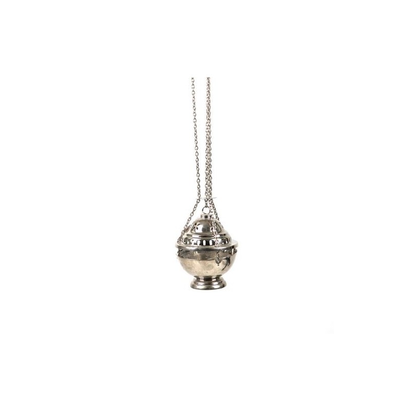 Chrome-censer met ketting. 14 cm hoog
