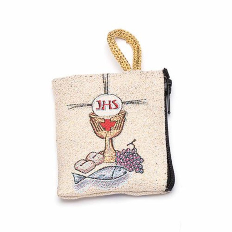 Pochette tissu fermeture éclair 7.2x6.6cm divers sujets saints