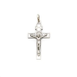 Pendentif croix de Saint Benoit en argent. 40 mm