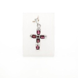 Pendentif croix en argent et pierres mauves. 20 mm