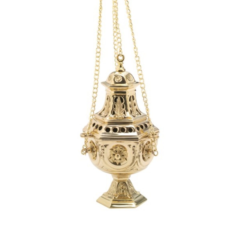 Encensoir baroque doré sur chaine H:27cm