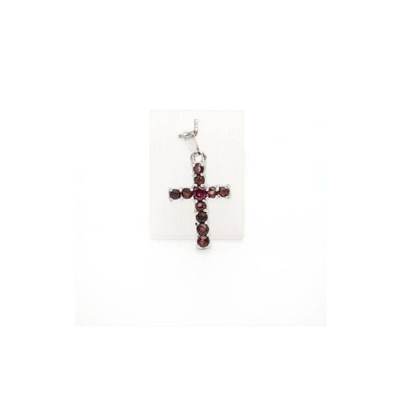 Pendentif croix en argent et pierres mauves. 23 mm