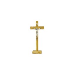 Crucifix op de basis van olijfhout 20x9 cm Corp metal