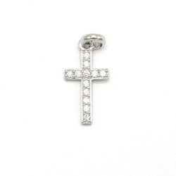 Pendentif croix en argent rhodié et zircons. 17 mm