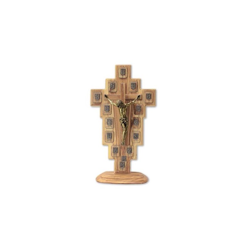 Crucifix op houtbasis Olivier via Cruccis Bronze 55x31cm