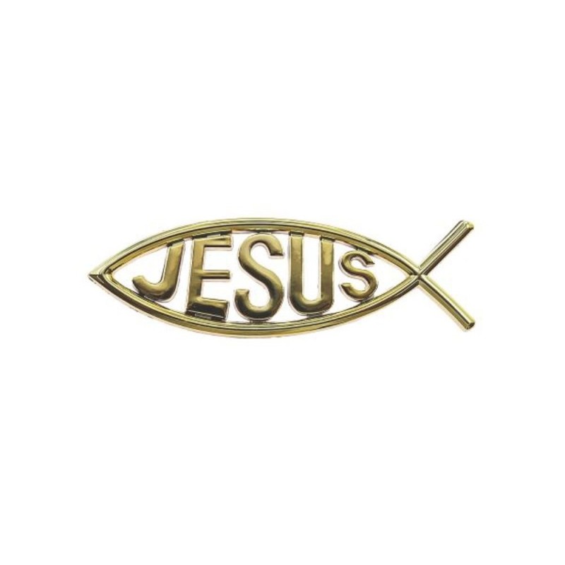 Poisson relief PVC Doré autocollant 13x4cm "JESUS"