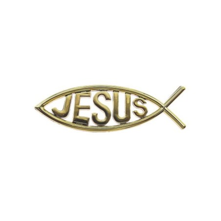 Poisson relief PVC Doré autocollant 13x4cm "JESUS"