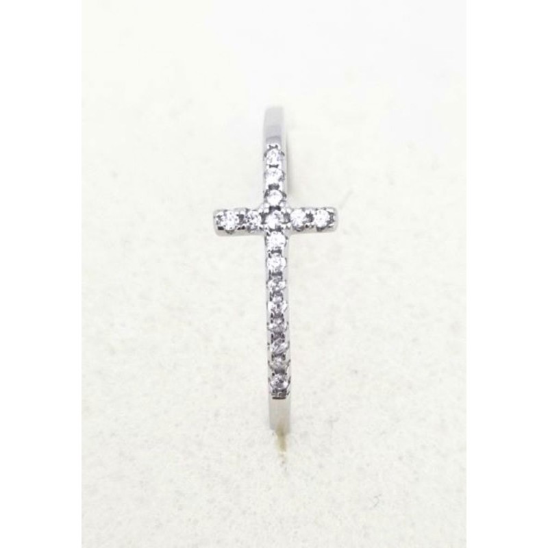 Bague Croix avec zircon Argent RH S925 T 12 1.20gr