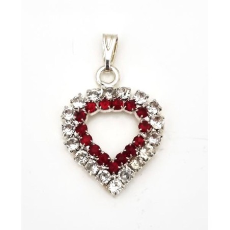 Hartvormige hanger met rood en wit strass