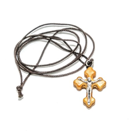 Koord met crucifix in olijfhout