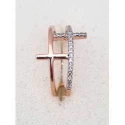 Bague double anneaux avec croix et zircon Argent RH S925/PL.Or Rose 2.60gr