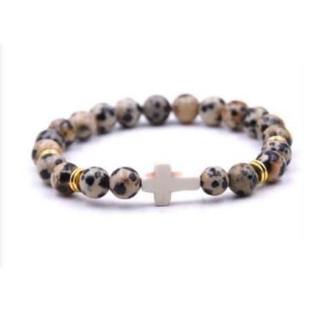 Bracelet élastique 8mm pierre minérale - JASPE DALMATIEN