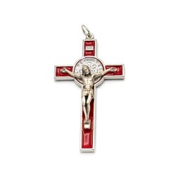 Pendentif croix de Saint Benoit en métal et émail