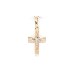 Pendentif croix bicolore en or 14 carats et brillant 0.005 carat