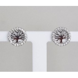 Boucles d'oreilles arbre de vie entoure de zircon Argent RH S925 1.60gr