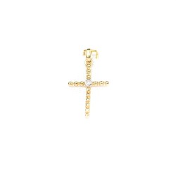 Pendentif croix en or 14 carats et brillant de 0.2 carat. 17 mm