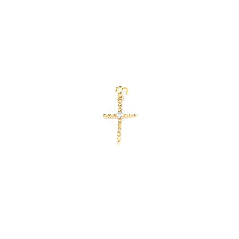 Pendentif croix en or 14 carats et brillant de 0.2 carat. 17 mm