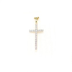 Pendentif croix en or 14 carats et zircons. 18 mm