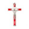 Pendentif croix de Saint Benoit en métal et émail ROUGE 12 cm