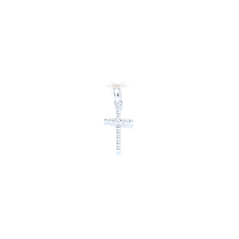 Pendentif croix en or blanc 14 carats et brillant de 0.2 ct. 13 mm