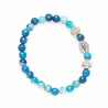 Braziliaanse elastische armband in blauwe agaatsteen en metalen kruis 6 mm 
