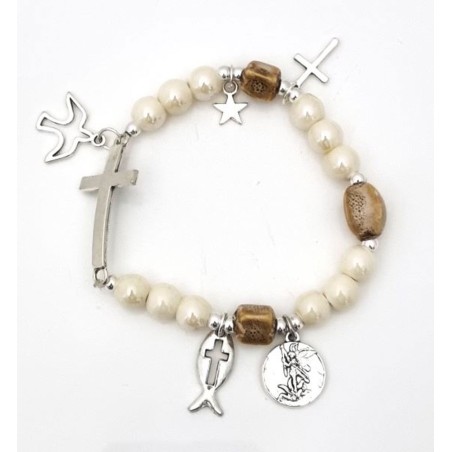 8mm keramische elastische armband + medaille 15mm St Michel 