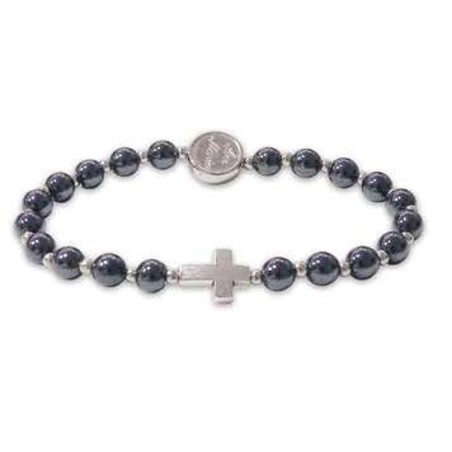 Bracelet élastique perles hématite 6mm et médaille métal