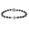 Elastische armband hematiet kralen 6mm en metalen medaille