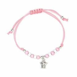 Bracelet corde avec perles roses et médaille ange