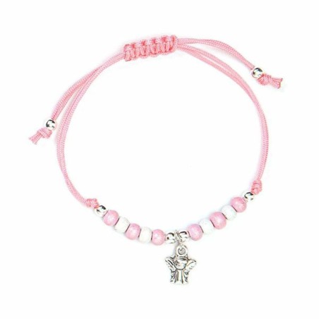 Bracelet corde avec perles roses et médaille ange