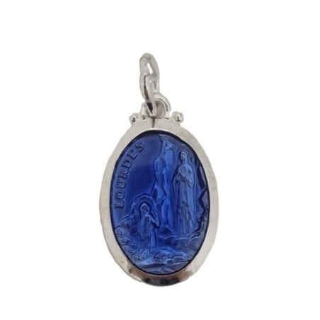 Médaille métal ovale 17mm argentée Apparition émaillée