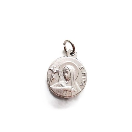Zilveren metalen medaille 16mm Ste Rita + relic