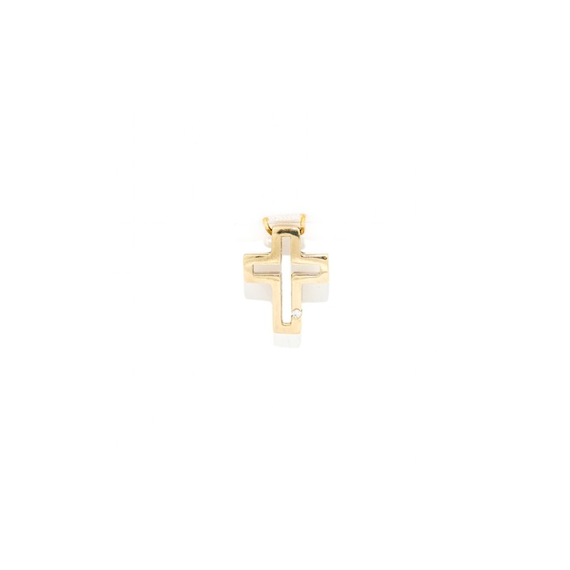 Pendentif croix en or 18 carats et zircon. 14 mm