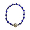 Bracelet élastique perles facettes en bleu ou rouge + hématite + médaille Banneux 