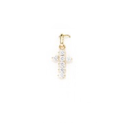 Pendentif croix en or 18 carats et zircons. 13 mm