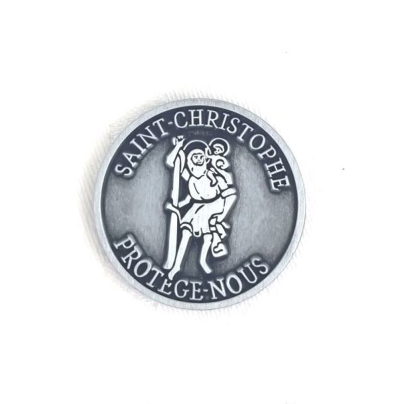 Metalen token St Christophe met Frans gebed