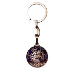 Zilveren metalen sleutelring Emaille Strail St Christophe