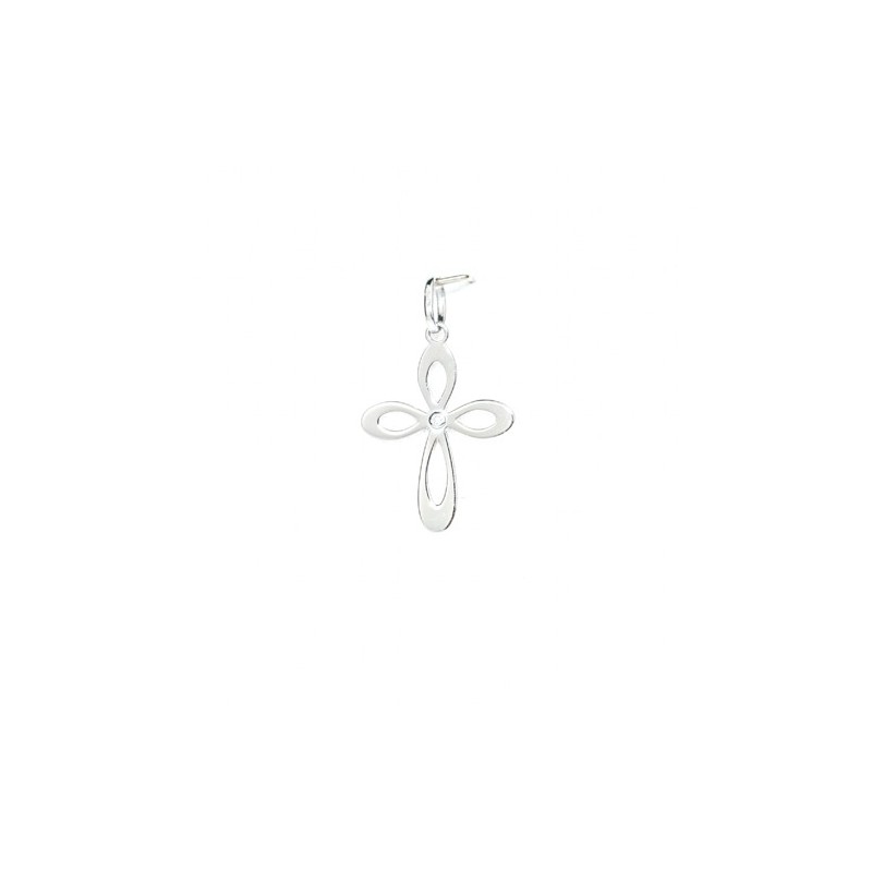 Pendentif croix en or blanc 18 carats et brillant de 0.01 ct. 18 mm