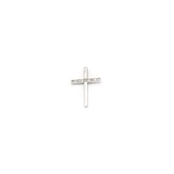 Pendentif croix en or blanc 18 carats et zircons. 22 mm