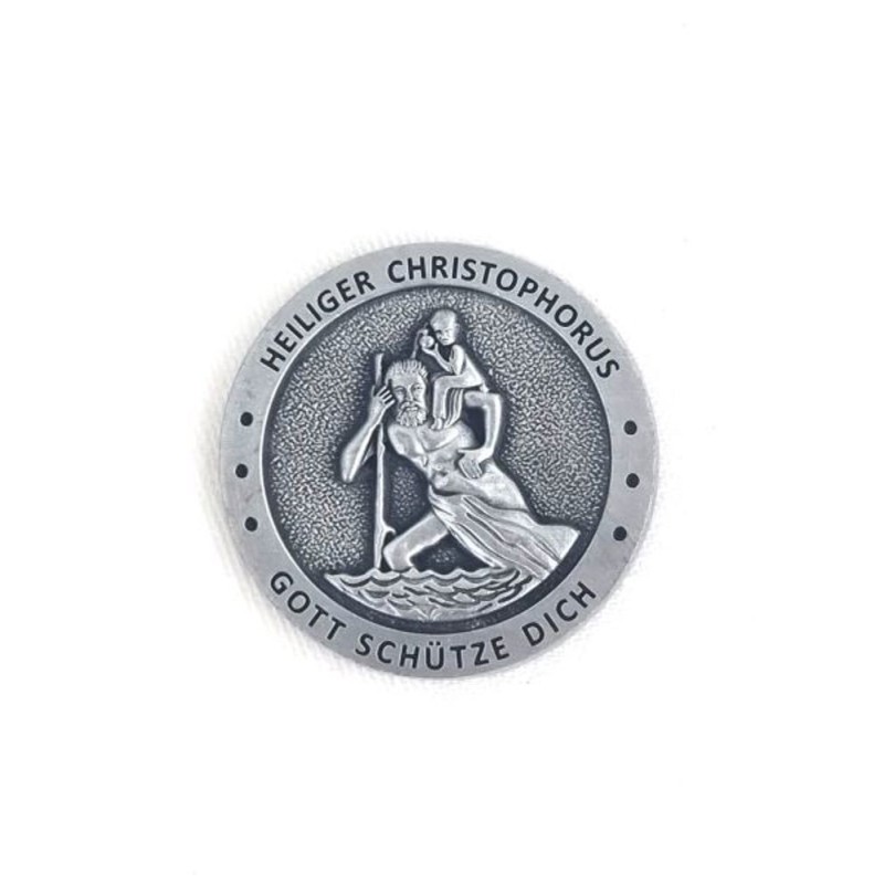 Metal Token St Christophe met Duitse tekst Komm Gut Heim