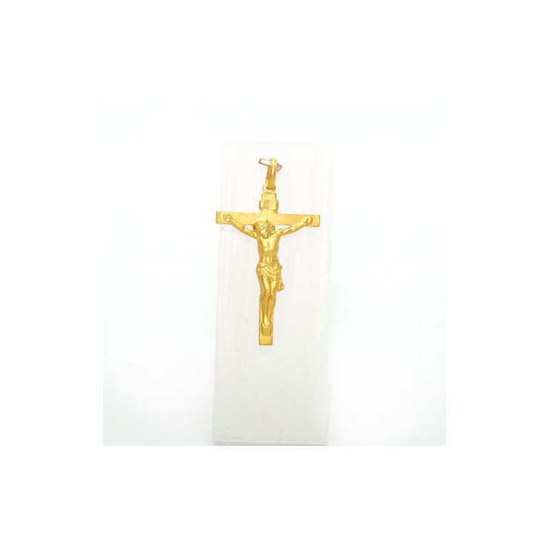 Pendentif crucifix de Golgotha en plaqué or vermeil. 40 mm